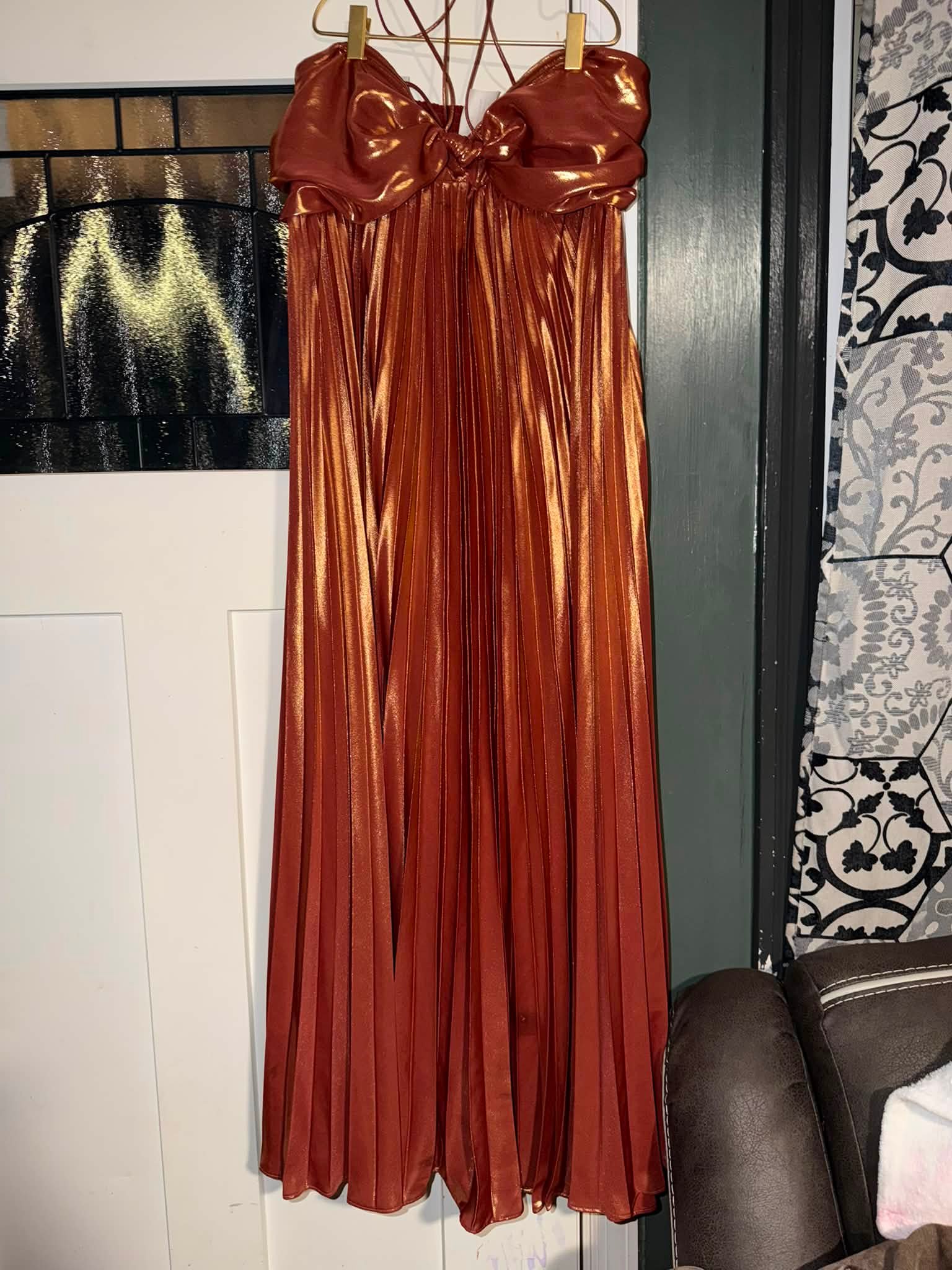 anthropologie plisse halter dress Anyone interested in a Plissé Maxi ? 1X NWT . Bought it but don't think I'll ever wear it 😭 it's so pretty Halter jumpsuit