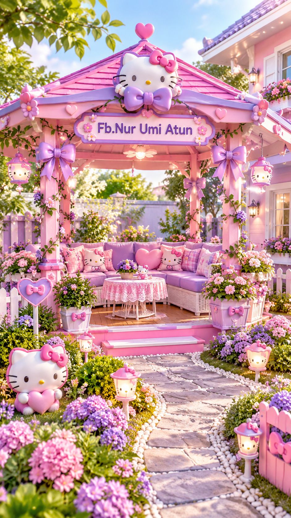 Adorable Hello Kitty gazebo and garden decor ideas