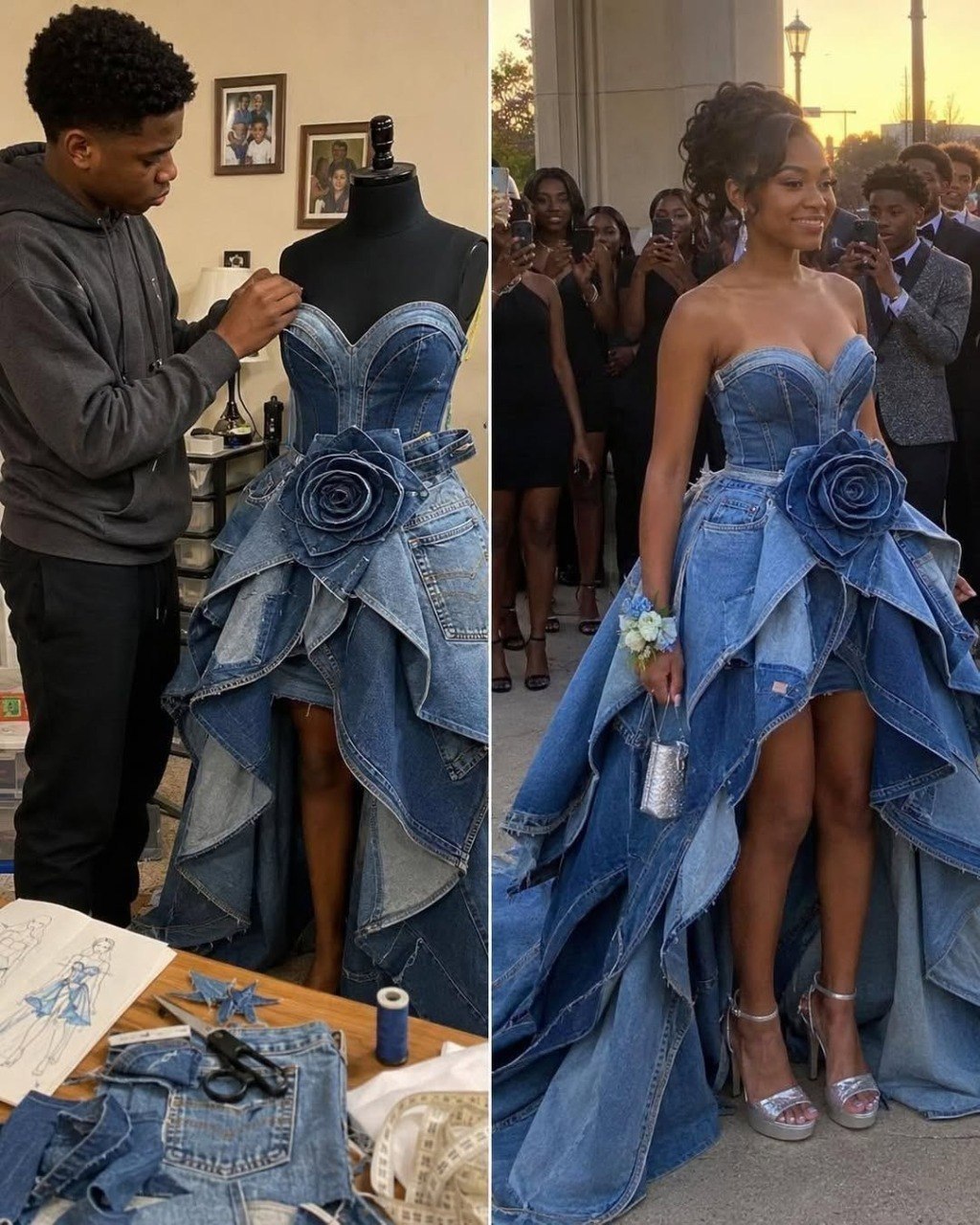 stepmom mocks prom dress made from late mom's jeans