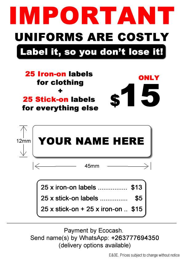 School Uniform Name Labels | Harare