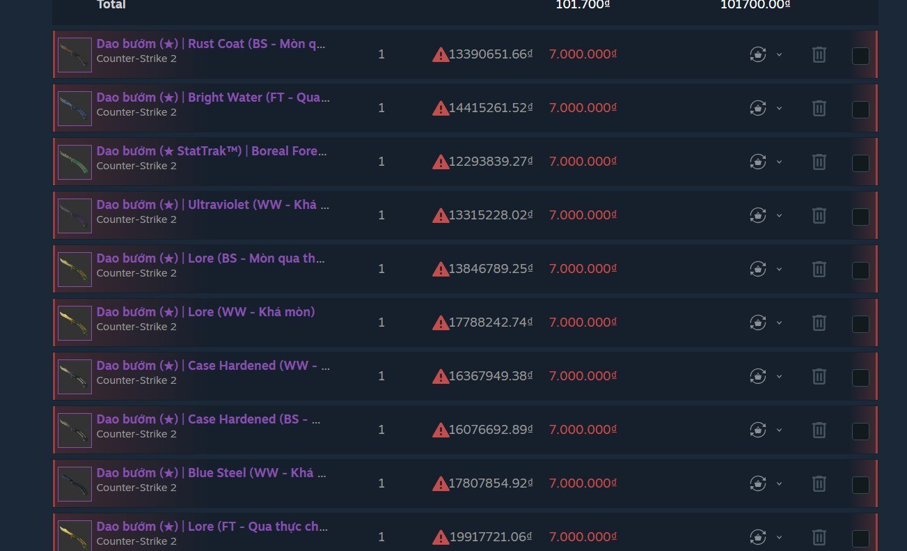 Chợ Market CS2 / CS:GO - VN | Còn 20 30M wallet nhận oder market cho ae ...
