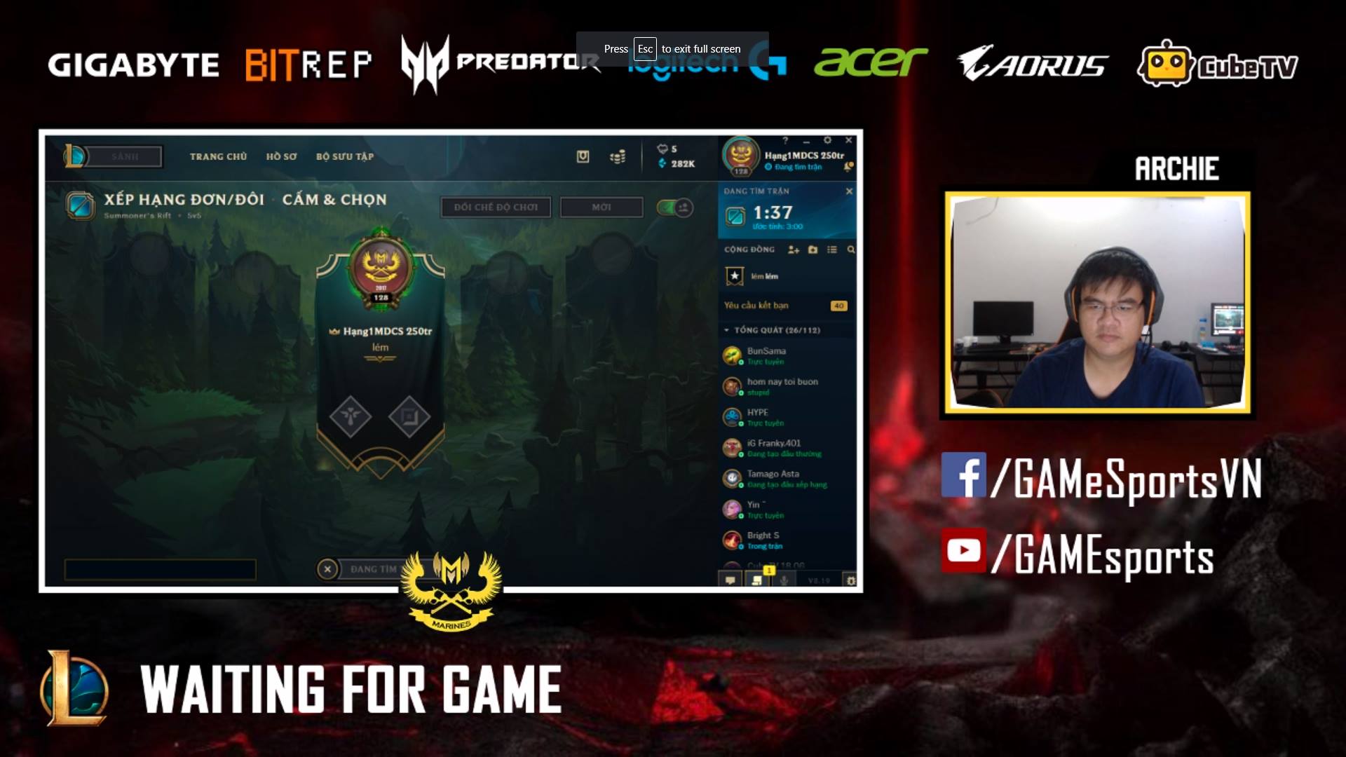 GAM - HLV Archie đã onl stream rồi nè, nay sẽ dual rank cùng 100T Levi ...