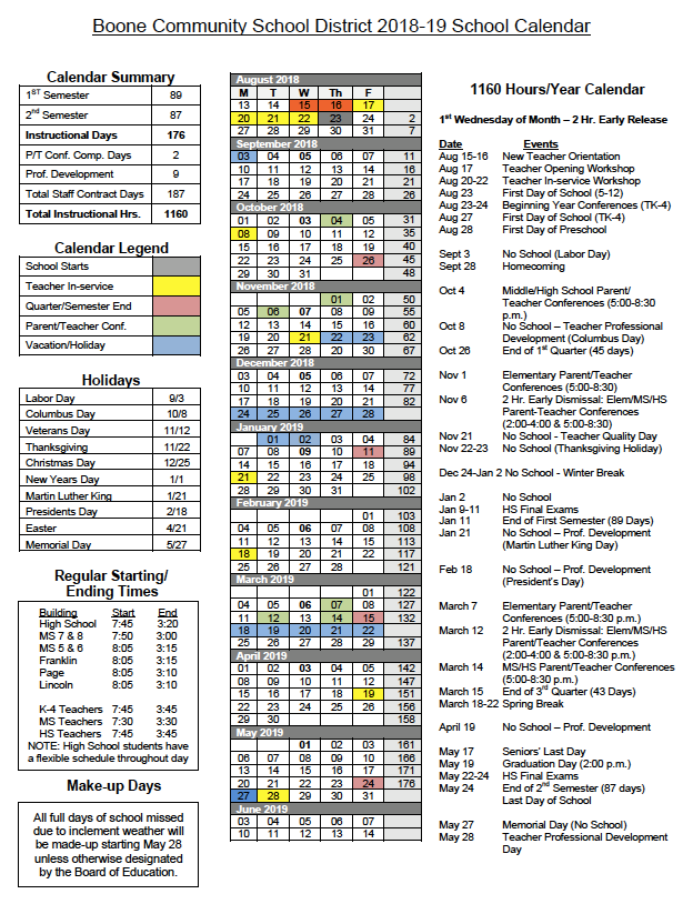 REVISED 2018-2019 School Calendar