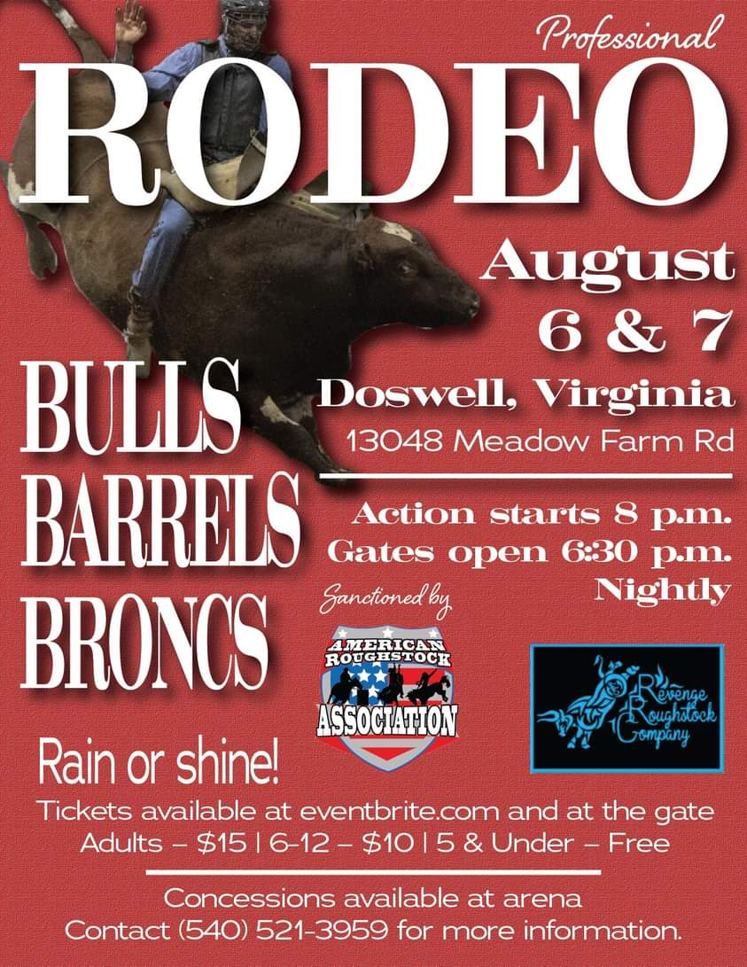 Pro Rodeo Doswell VA Bulls Broncs Barrels 2021