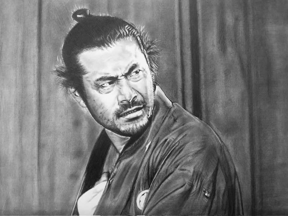 三船敏郎(用心棒)鉛筆画 400㎜×550㎜ y.tani