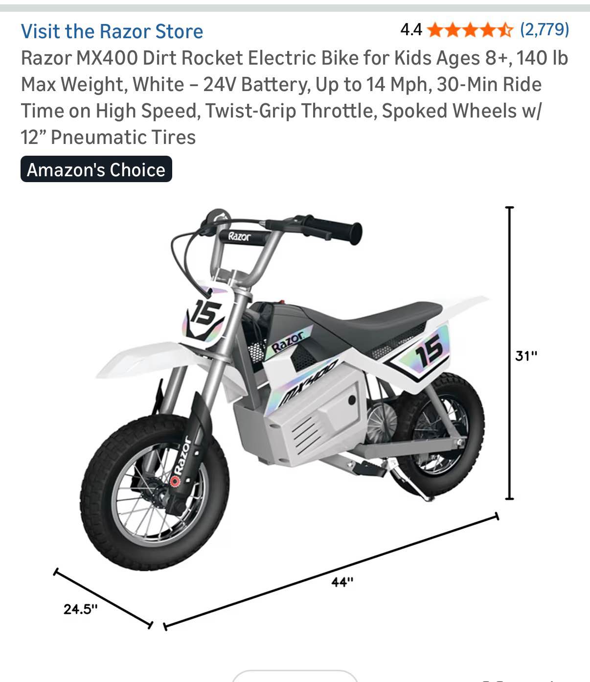 Razor Electric Dirt Bike MX400 - Motorcycles & Scooters - Scotts Valley ...