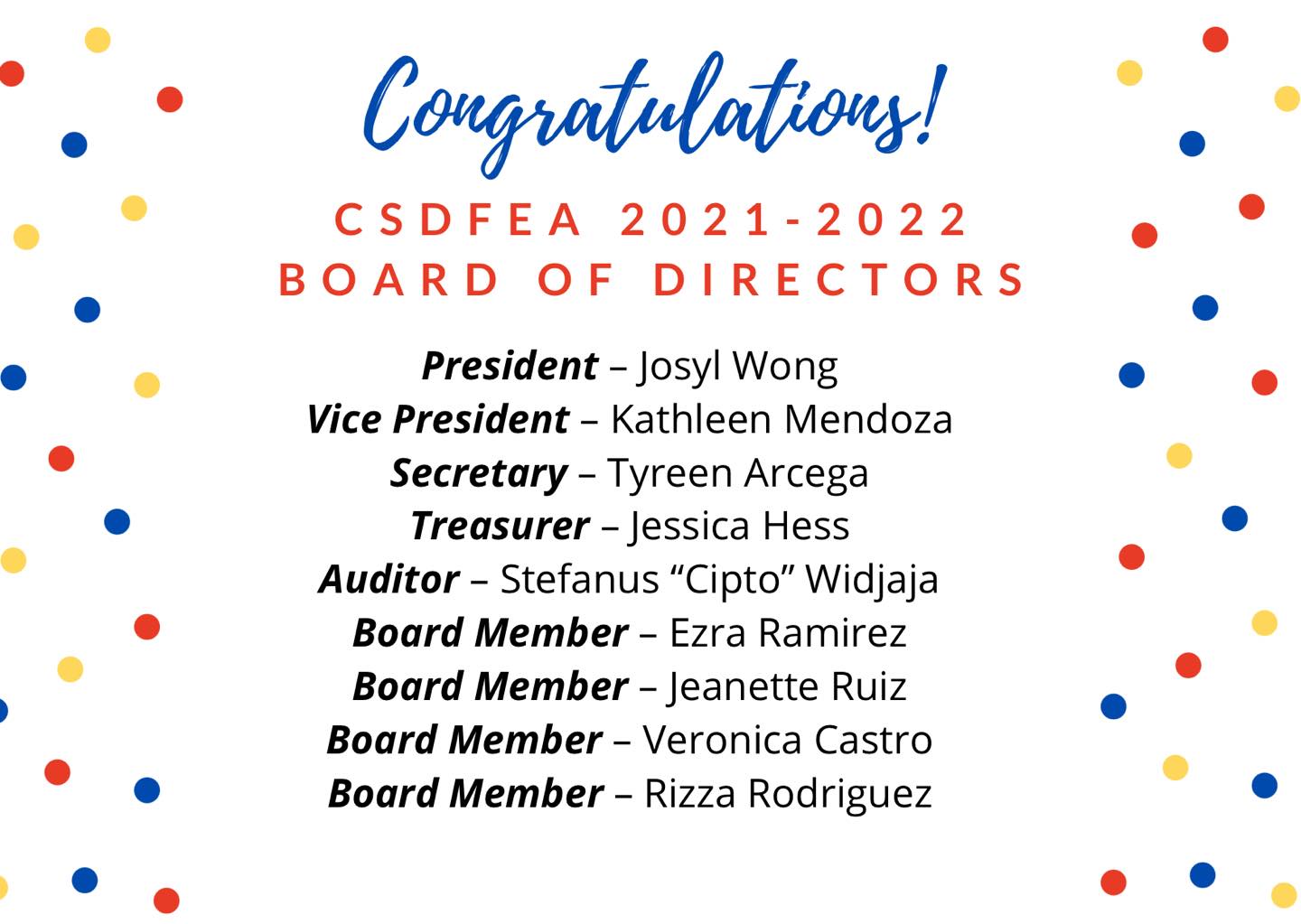 Congratulations to the 2021-2022 CSDFEa Board of Directors! We look ...