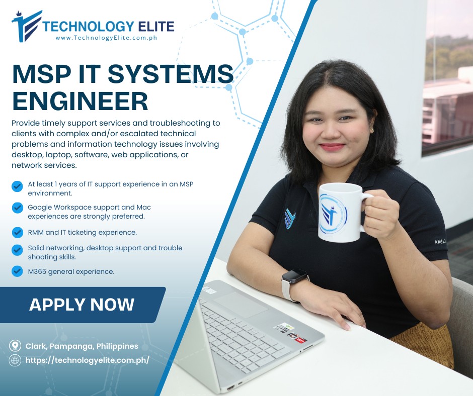 IT JOB HIRING PH 2025 | **🌟 Join Technology Elite as an MSP IT Systems ...