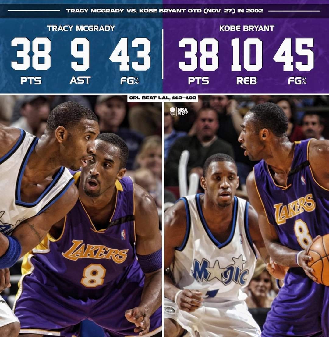 On this date in 2002, Tracy McGrady and Kobe Bryant went TOE-TO