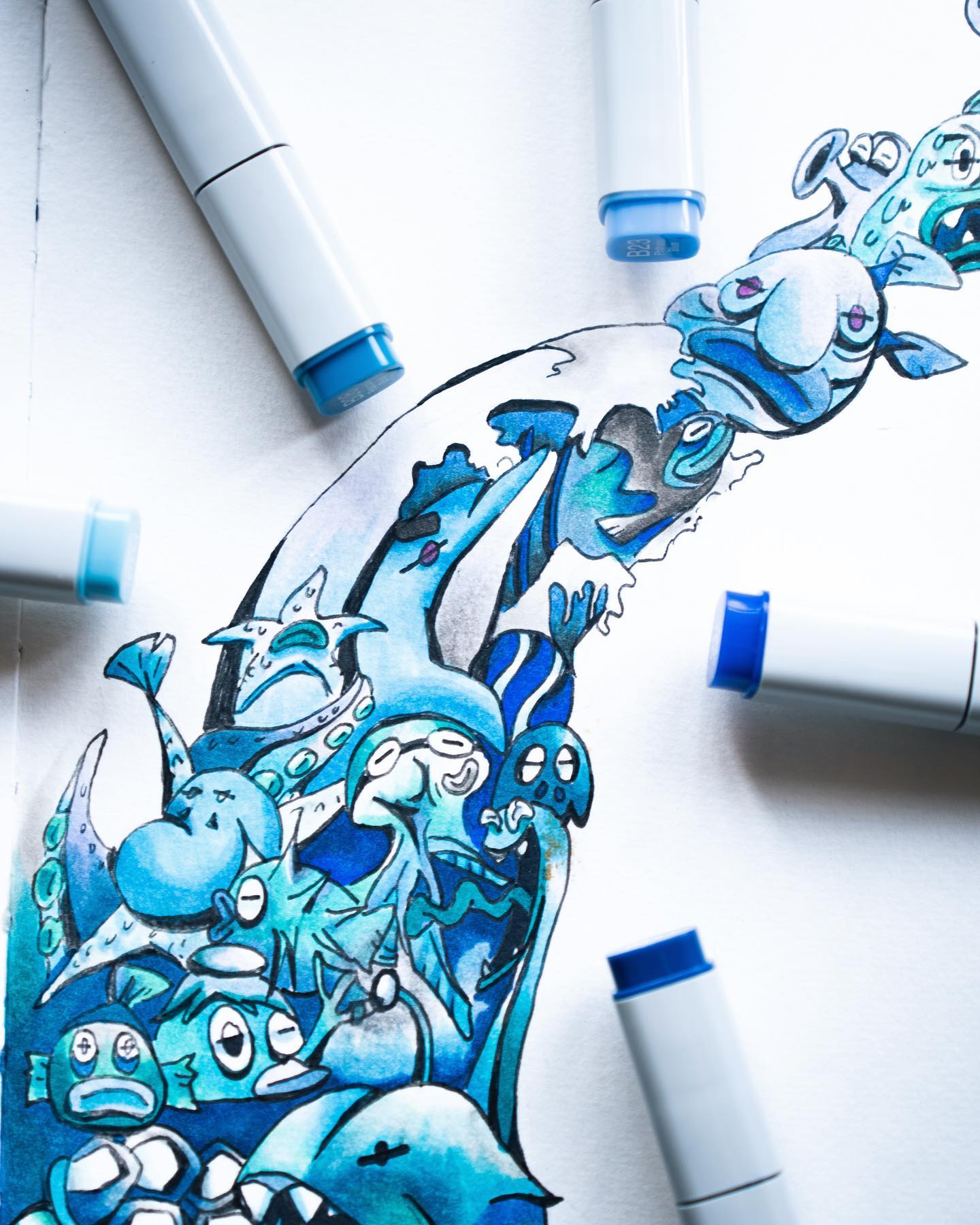 The drawing only use blue color and it... - Zerowork ᝣ～ᝣ 影像創作