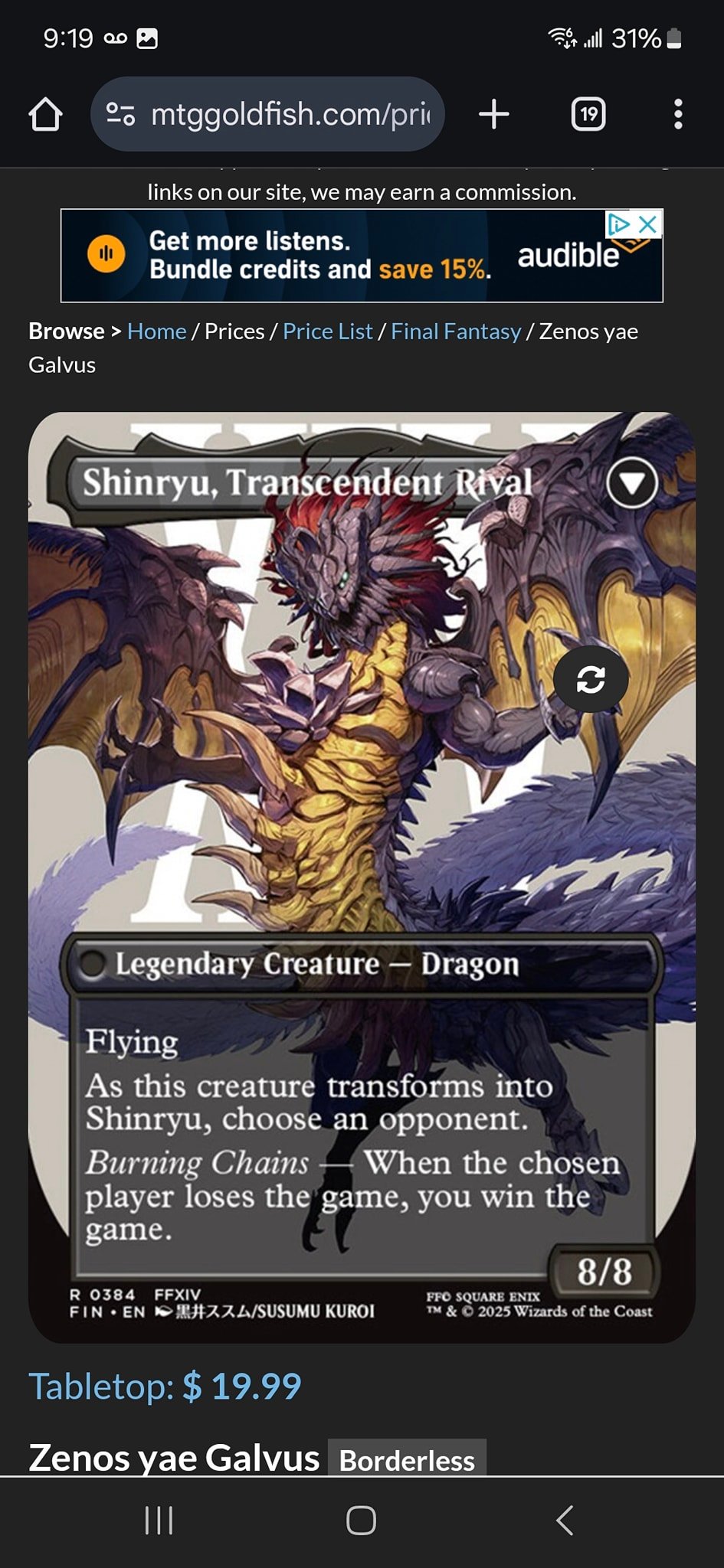 final fantasy mtg zenos yae Galvus // Shinryu, Transcendent Rival [127] [FINAL FANTASY] [Foil]  Face to Face Games Burning Chains  When the chosen player loses the game MTG Final Fantasy release date,
