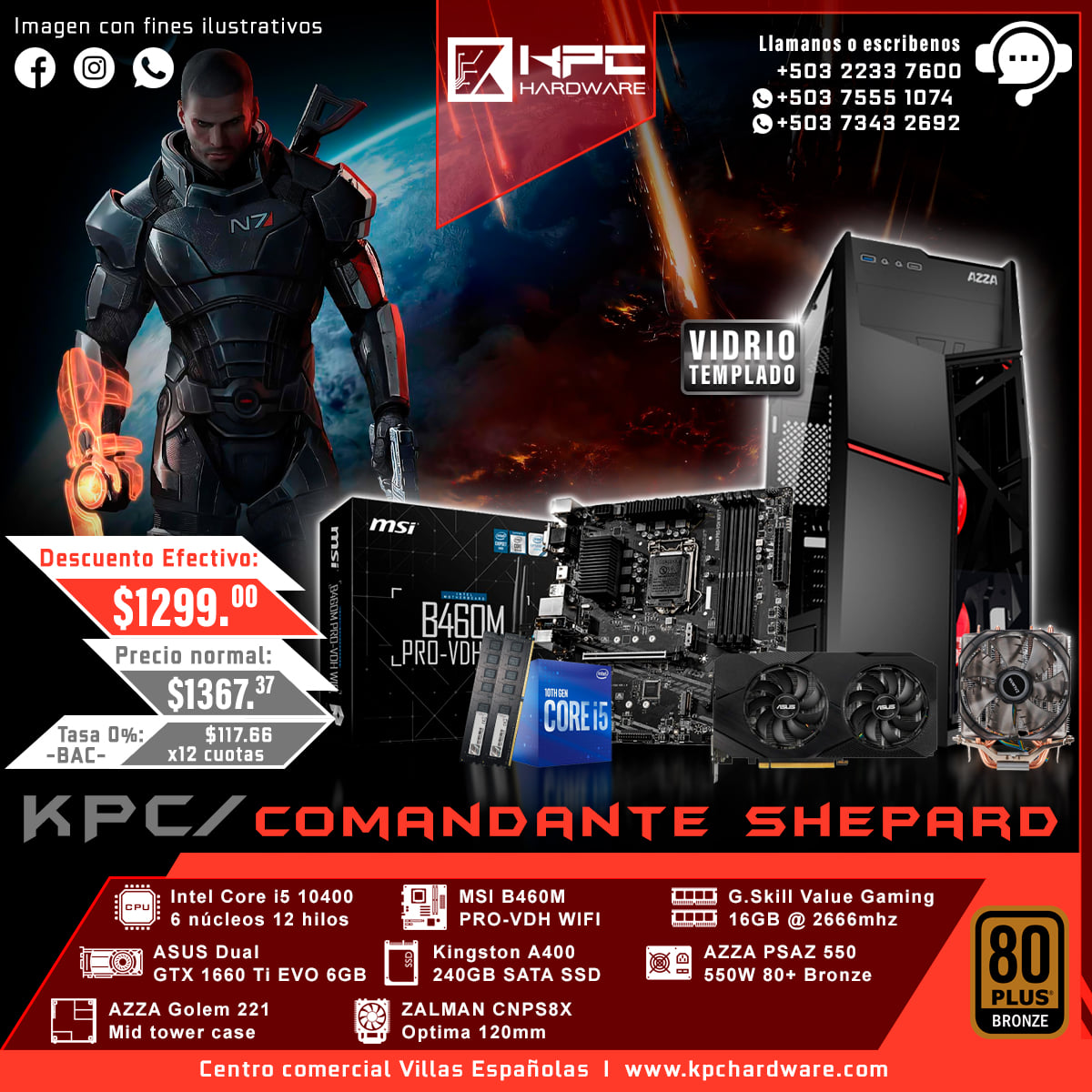 KPC hardware - KPC COMANDANTE SHEPARD ️CASE: AZZA GOLEM 221G ️FUENTE DE ...