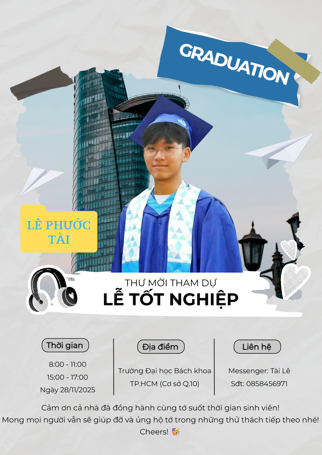Tài Lê - 🎓 THÔNG BÁO TỐT NGHIỆP – LỜI MỜI THÂN TÌNH 🎉 Sau... | Facebook