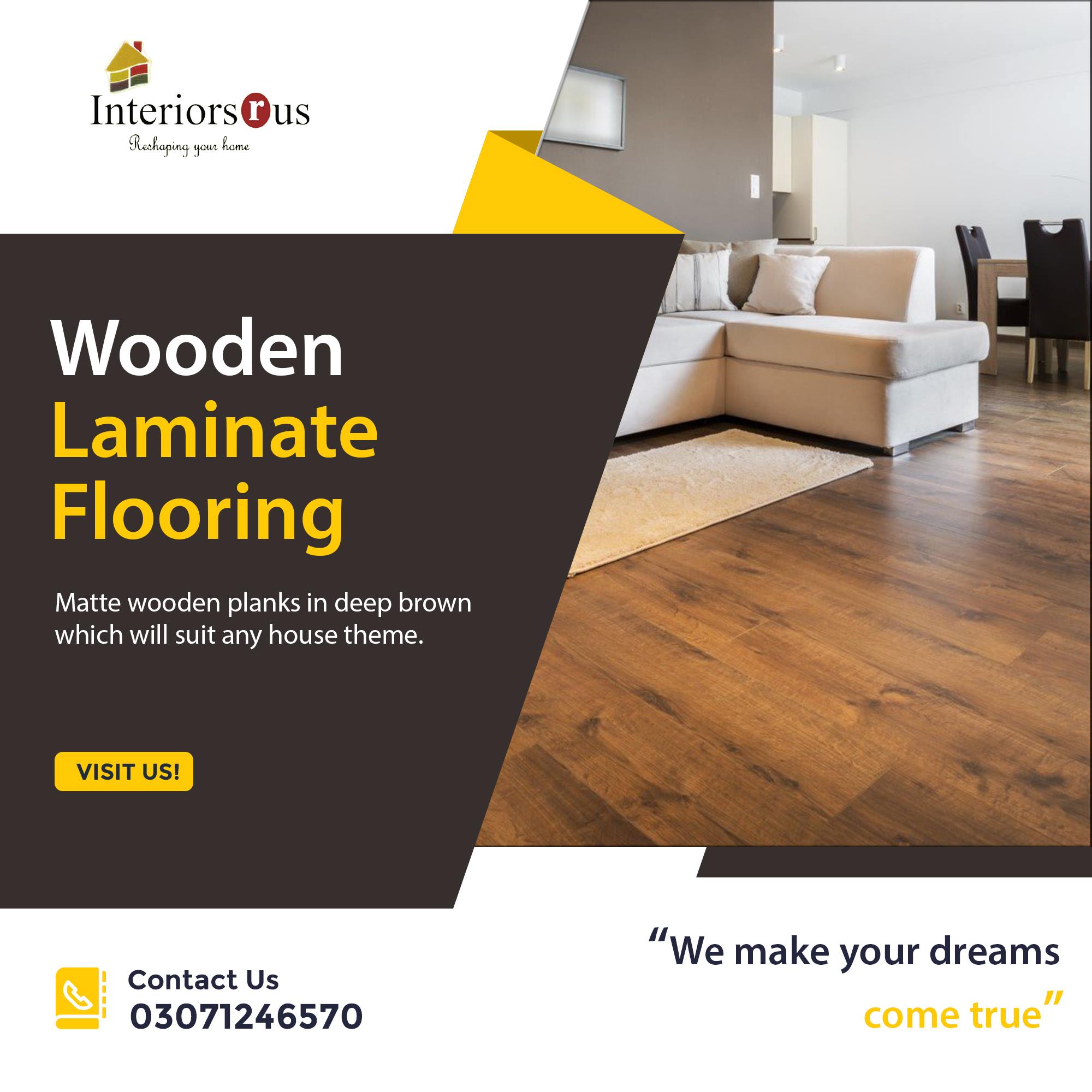 Interiors R Us - Deep Brown Matte finish wooden plank...