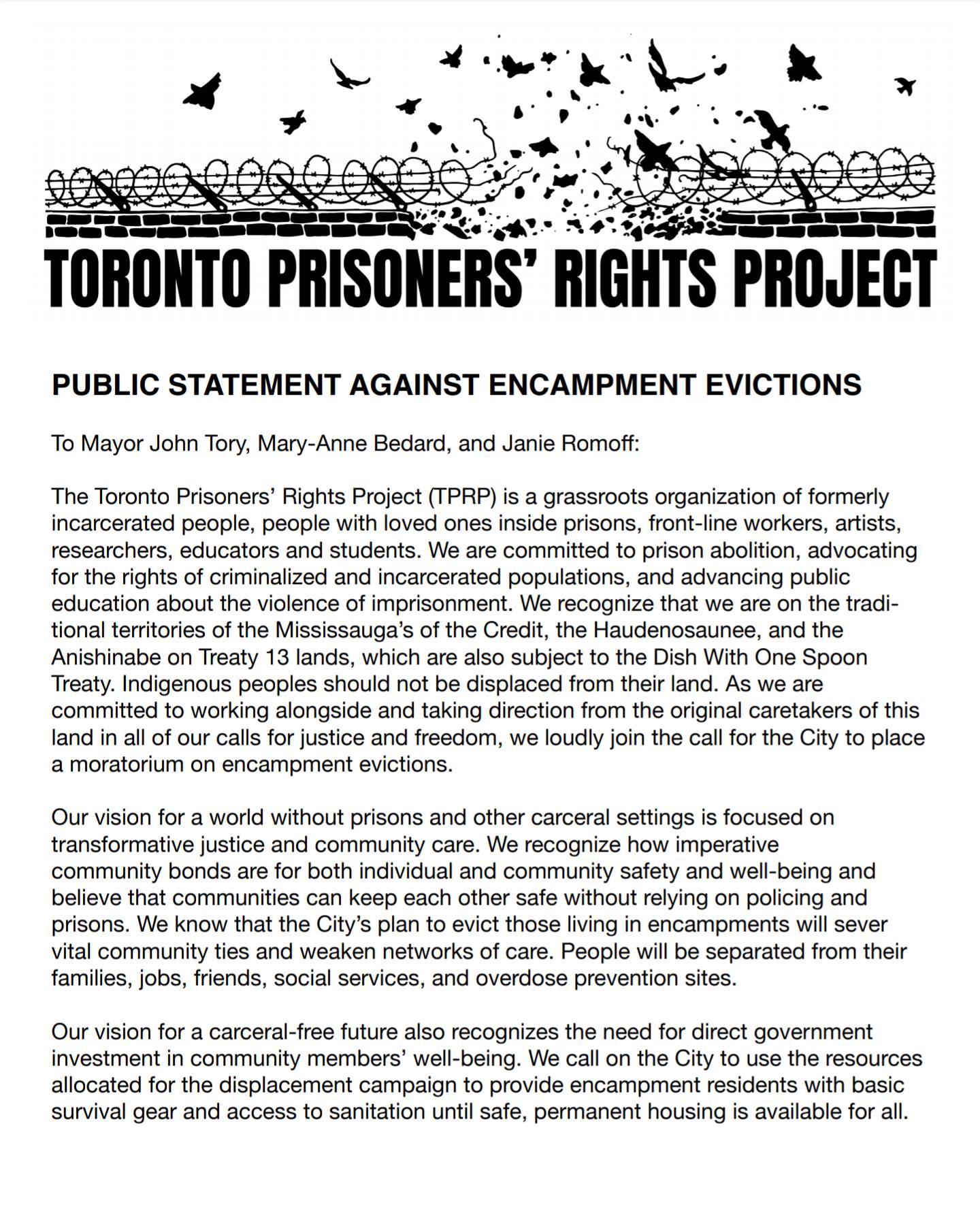 The Toronto Prisoners'... - Toronto Prisoners' Rights Project | Facebook