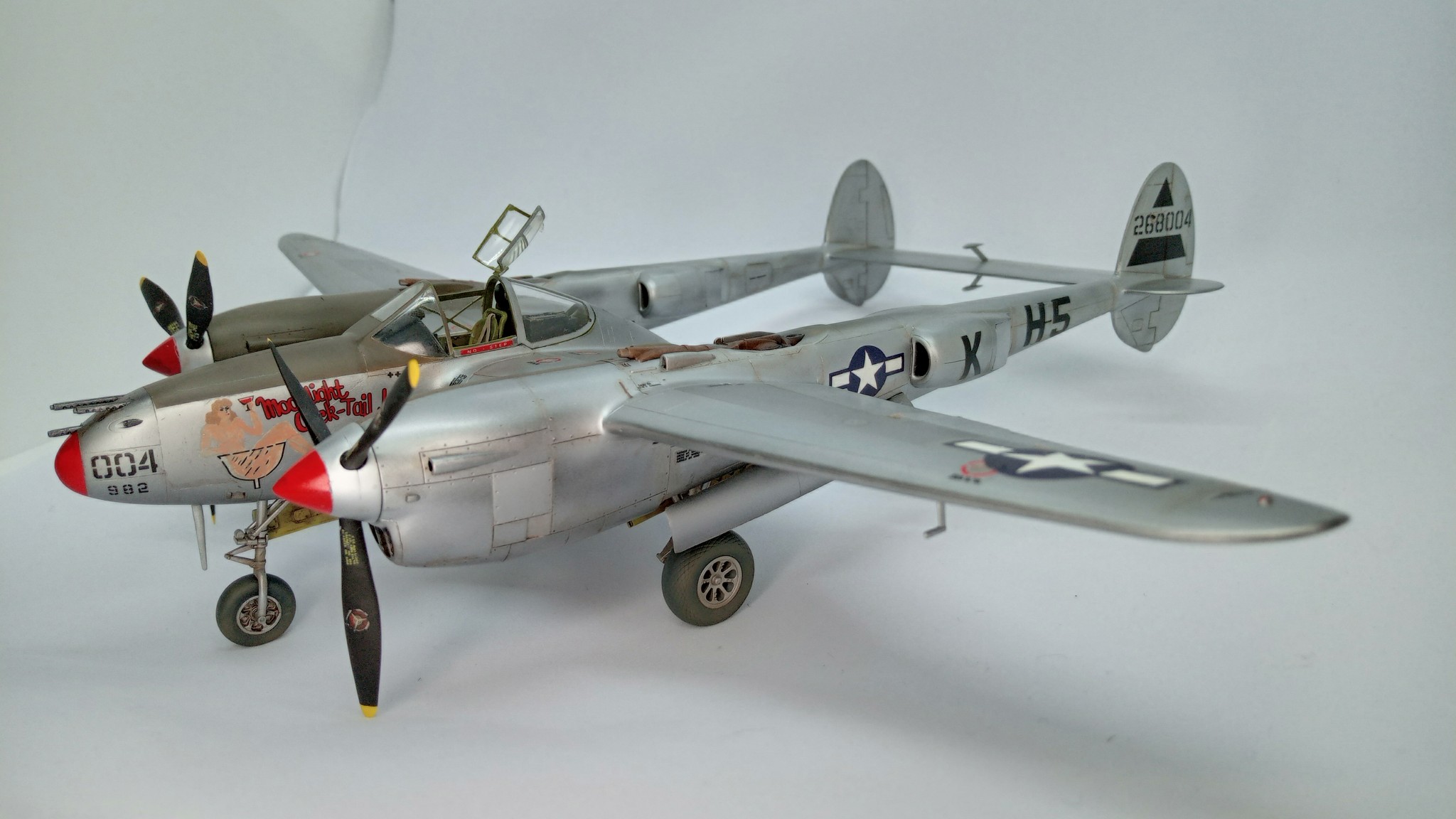 This is a Hasegawa 1/48 P-38J Lightning I recently built. It is