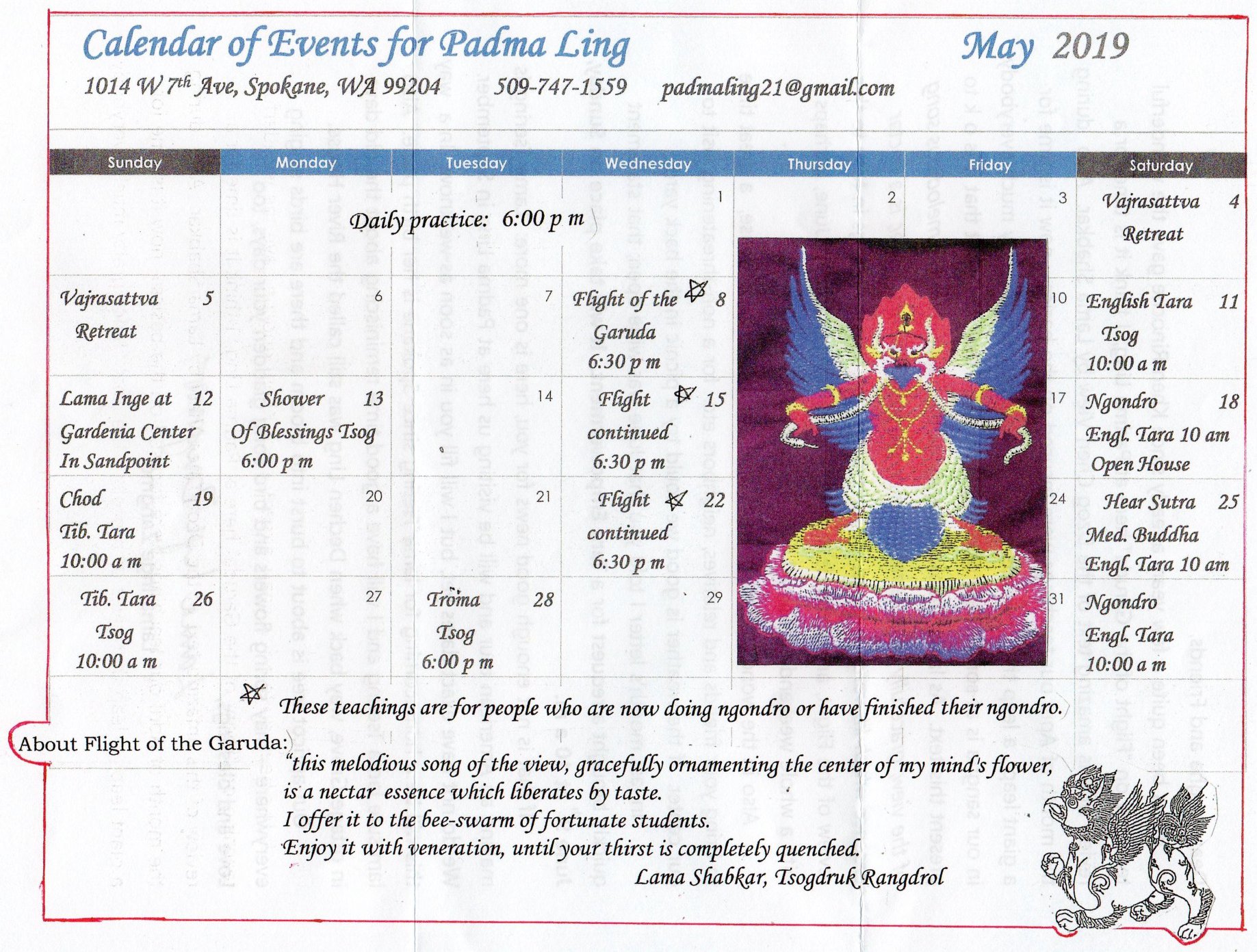 May Calendar of Events... - Chagdud Gonpa Padma Ling Spokane | Facebook