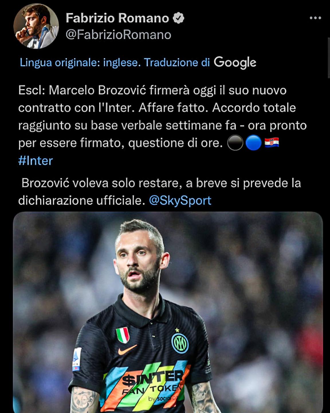 Solo - 🚨 ULTIM’ORA FABRIZIO ROMANO: BROZOVIC FIRMERÀ OGGI IL RINNOVO DI ...
