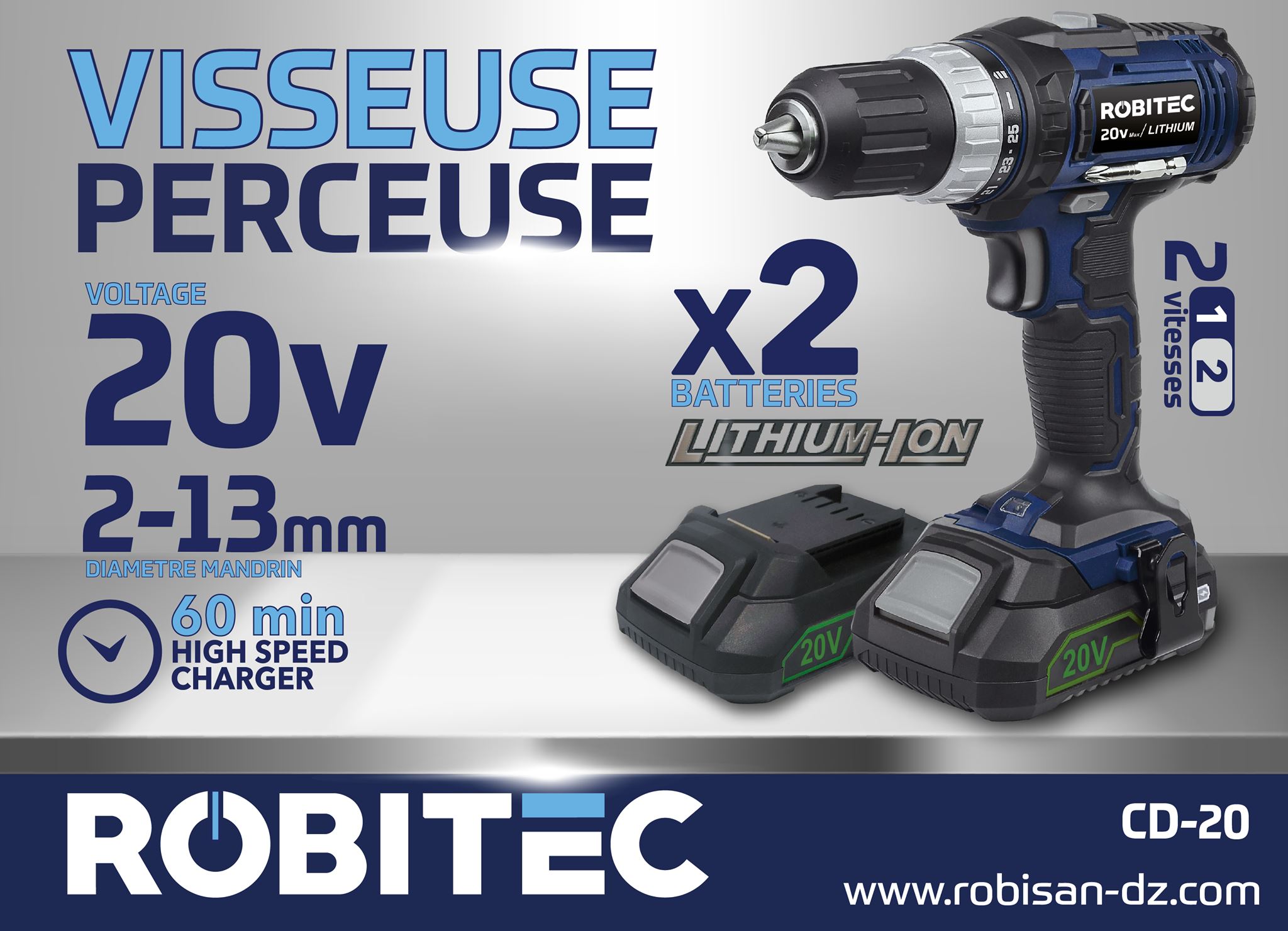 Perceuse Visseuse Sans Fil 20V 42Nm - Compatible Makita, 2 Vitesses, Mandrin 10mm Avec LED