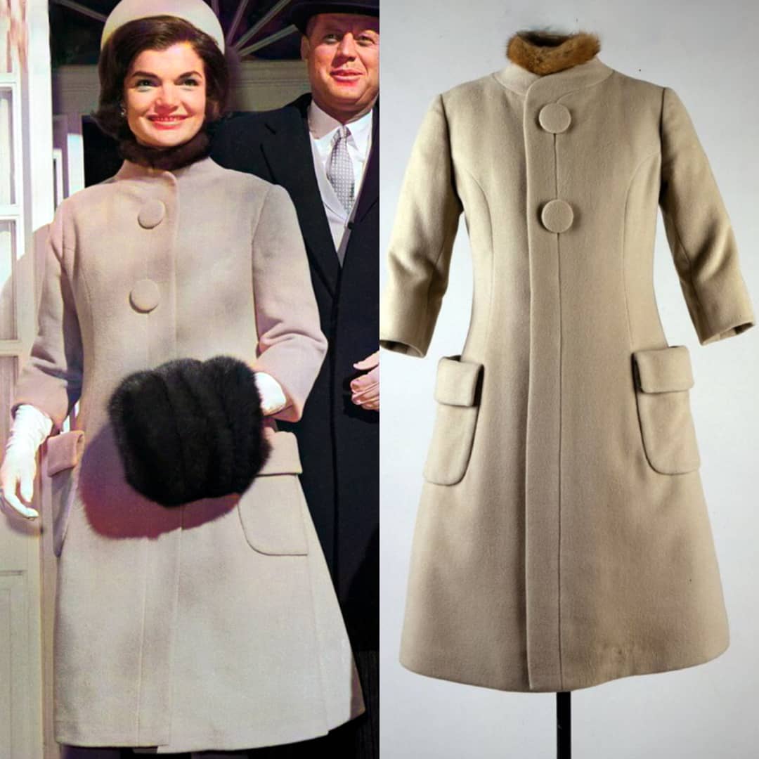 jackie kennedy inauguration dress beige Part One)Jacqueline Clothes, 1961 Kennedy transformed America's understanding of what a First Lady could look and like with this coat she wore for the swearing-in at the Capitol Color:Blue Striped Knit UK 12 Babyboo Fashion - ZAFIRA