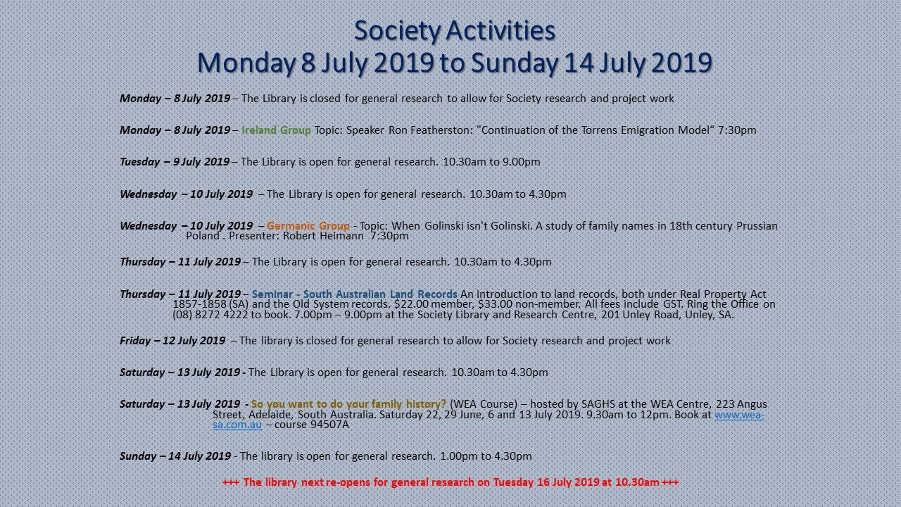 SAGHS... - South Australian Genealogy & Heraldry Society | Facebook