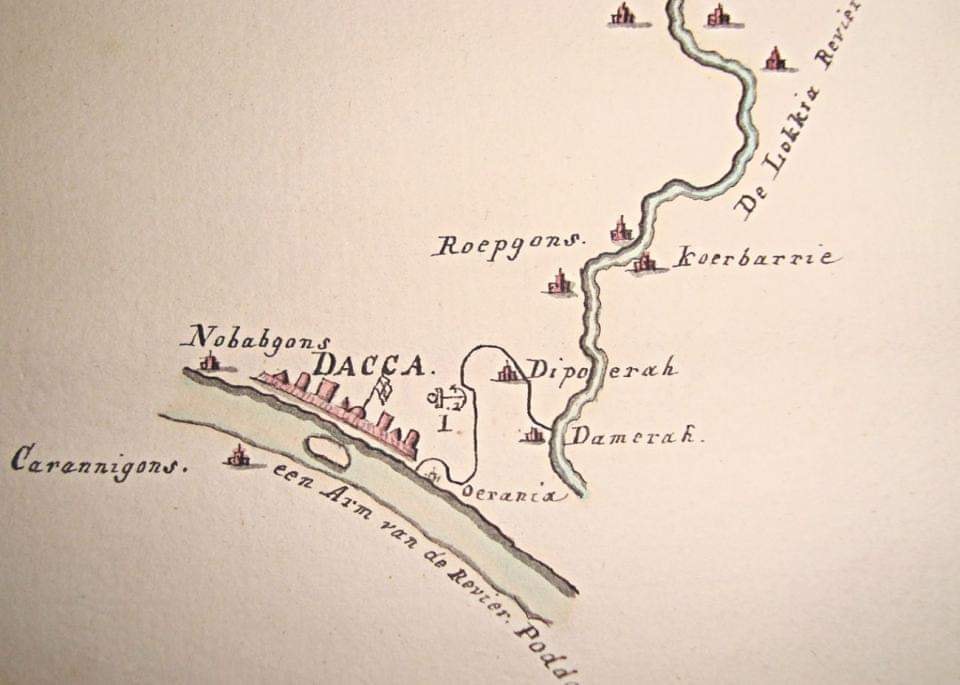 কলাকোপা বড়নগর - A 18th century Dutch map showing Dhaka and environs ...