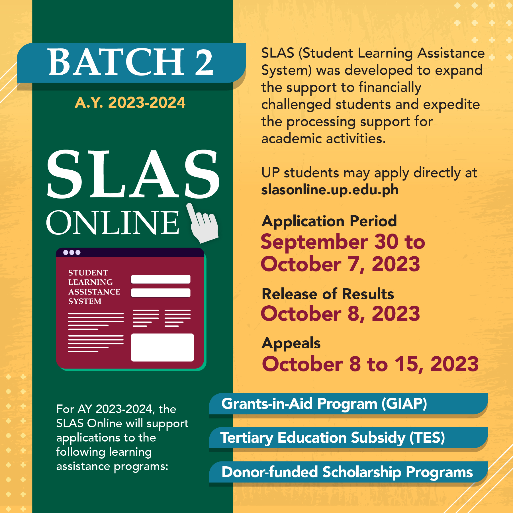 📣 BATCH 2 applications tor the UP Student Learning Assistance System ...