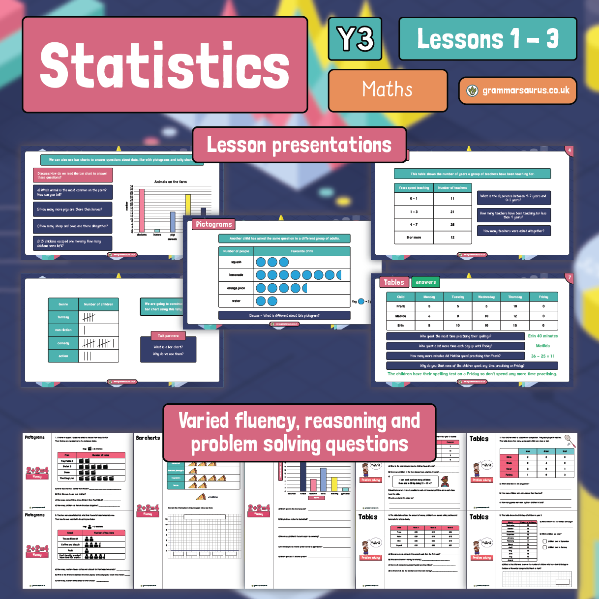 Grammarsaurus - NEW! Year 3 Statistics Lessons 1-3...
