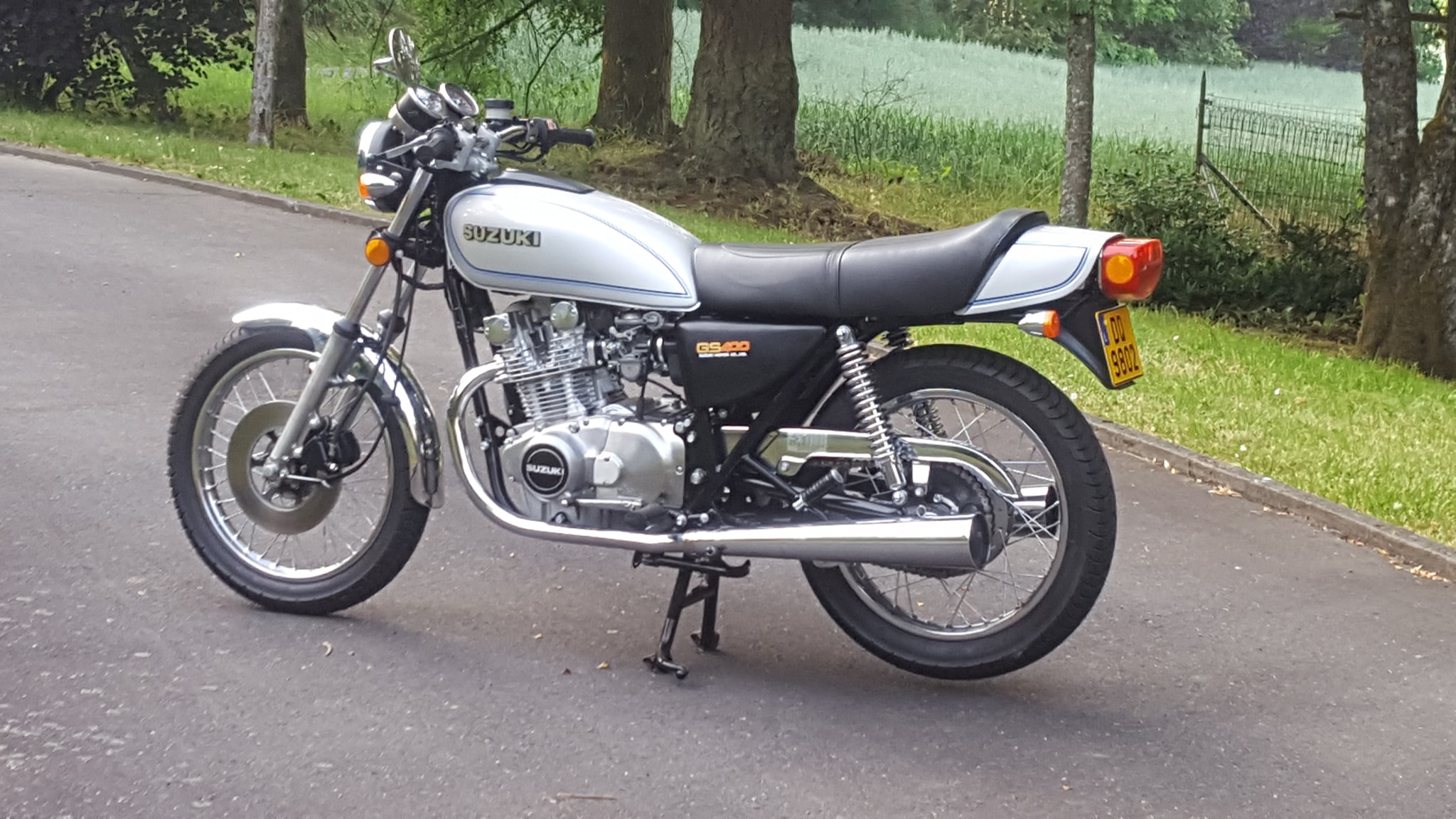 Restored 40-year-old Suzuki GS400 motorcycle