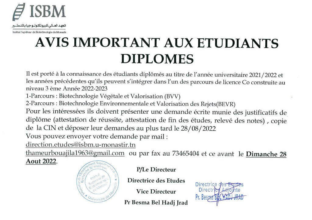 Institut Supérieur de Biotechnologie de Monastir ISBM - Home