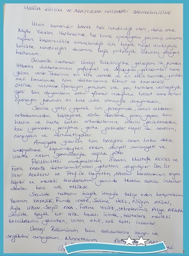 Kurumumuzda tedavi gören hastalarımızdan gelen teşekkür mesajları
