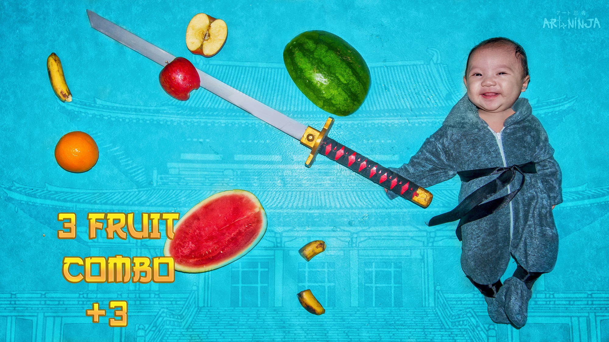Art Ninja Fruit Ninja Baby Version My Daughter S Photoshoot Session May Props Na May Meryenda Pa C Art Ninja Fruitninja Facebook