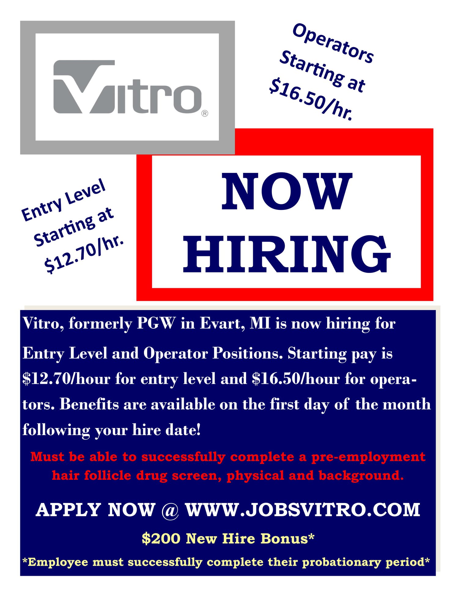 Michigan Works! West Central - Vitro Evart is looking to fill several ...