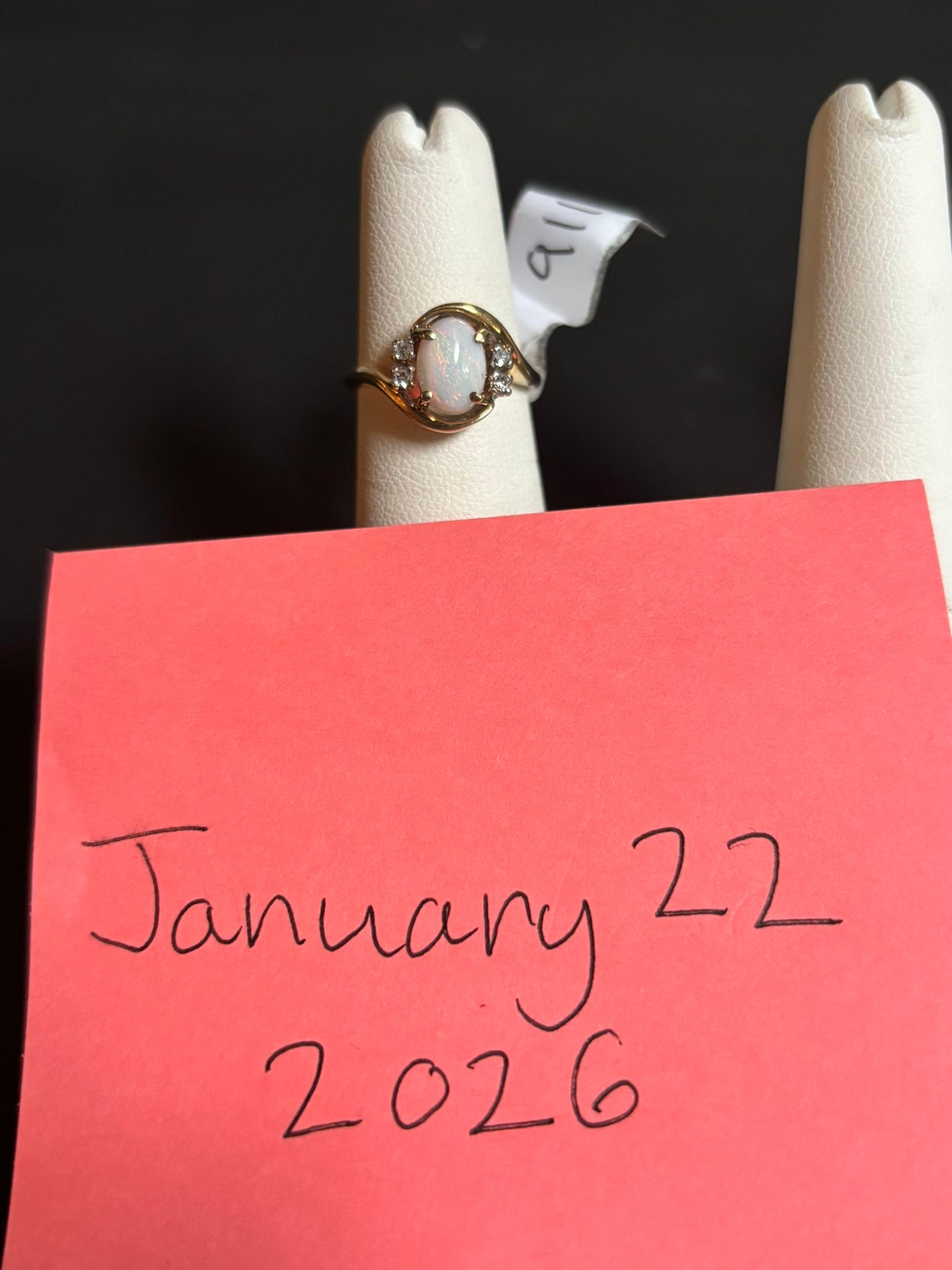 14K Yellow Gold Opal and Natural Diamond Ring: T, Size 4 3/4  display picture 1