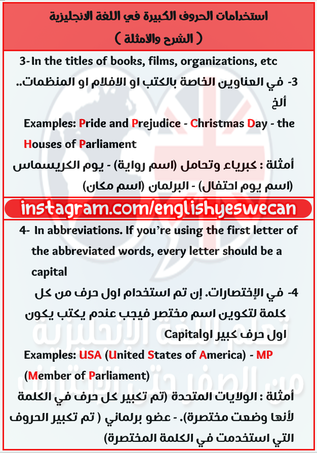تعلم اللغة الإنجليزية من الصفر حتى الإحتراف استخدامات الحروف الكبيرة في اللغة الإنجليزية الشرح والأمثلة Facebook
