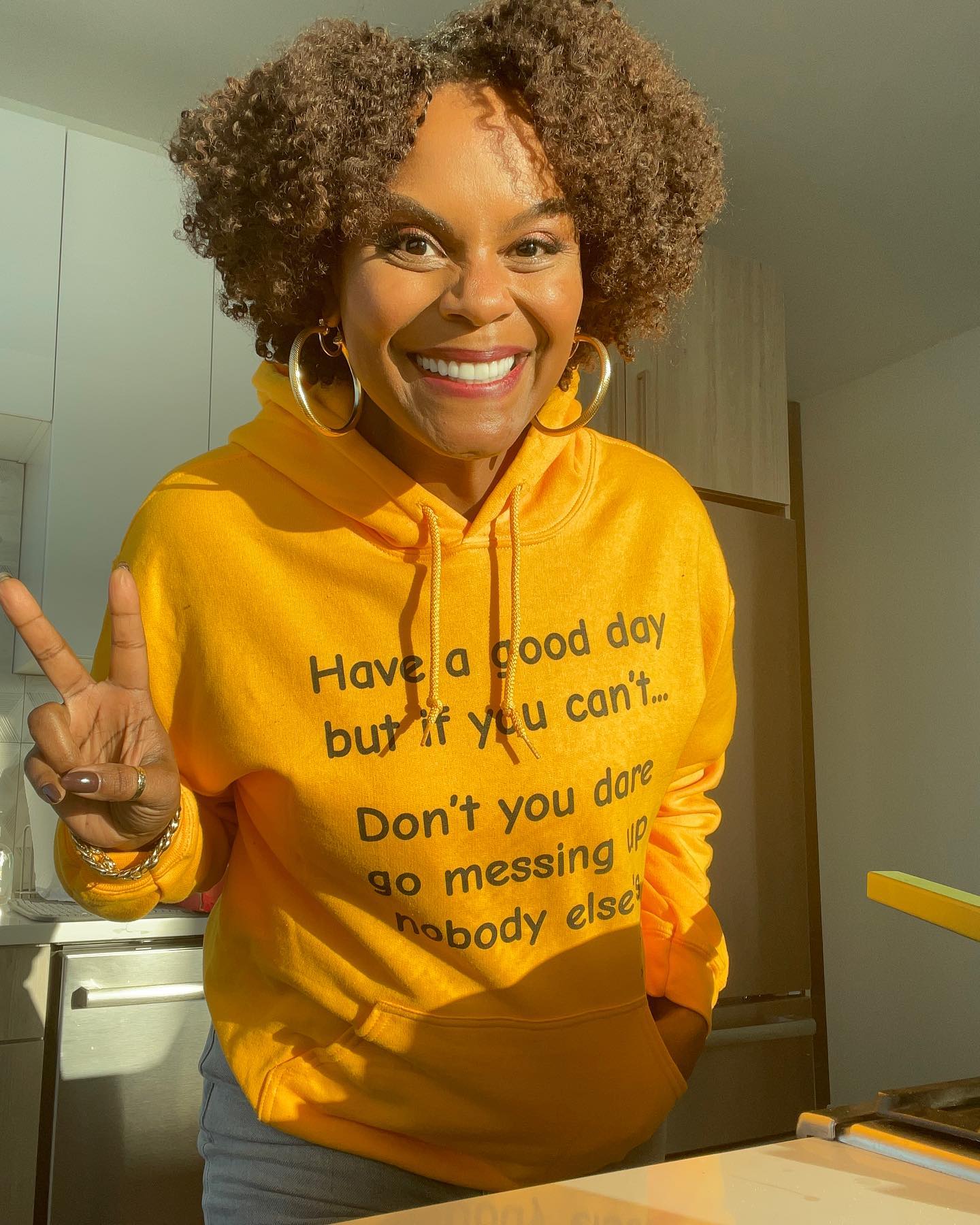 Tabitha Brown - That's a wrap on my first episode of @shothechi , on to  #2🙌🏾. So very thankful ❤️🙏🏾. Hoodie available at the link in my bio or  click here: https://tabitha-brown.myshopify.com/ #