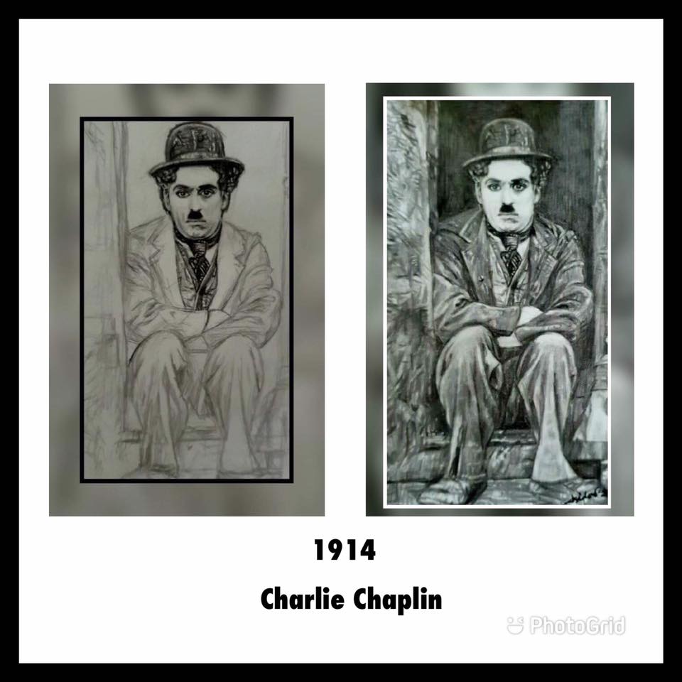 Charlie Chaplin portrait with A2 graphite