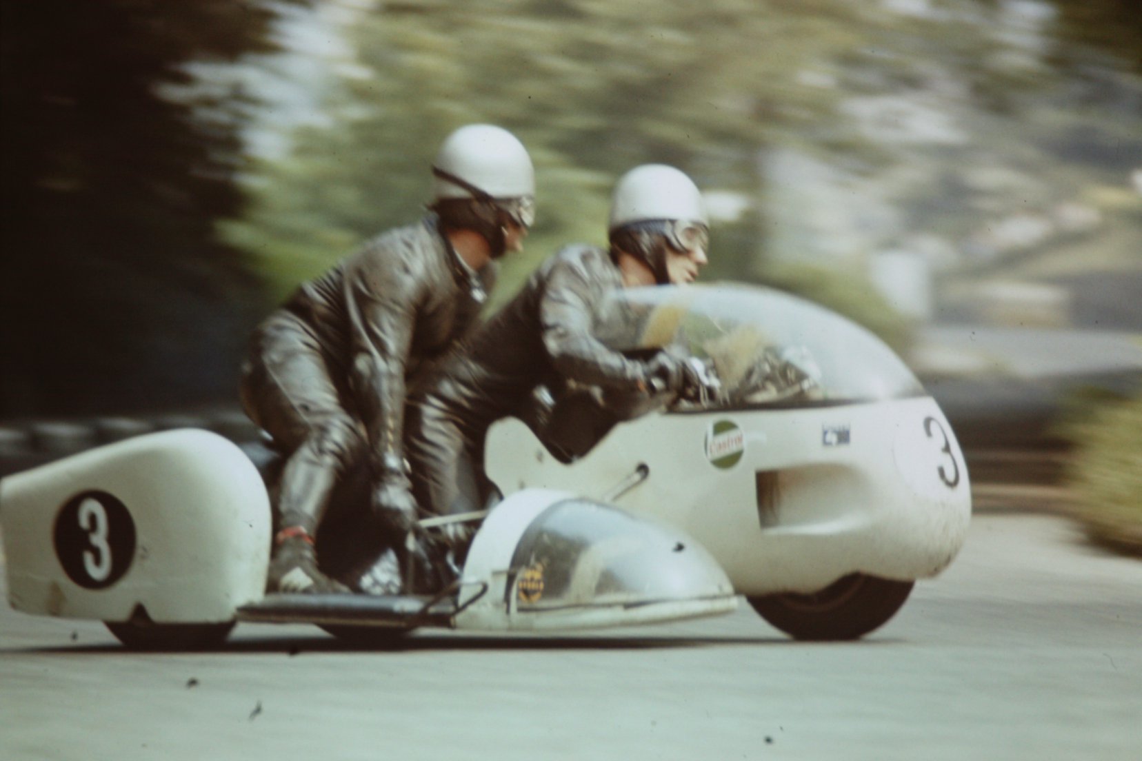 Horst Owesle and Julius Kraemer, URS, at Ramsey Hairpin TT 1970