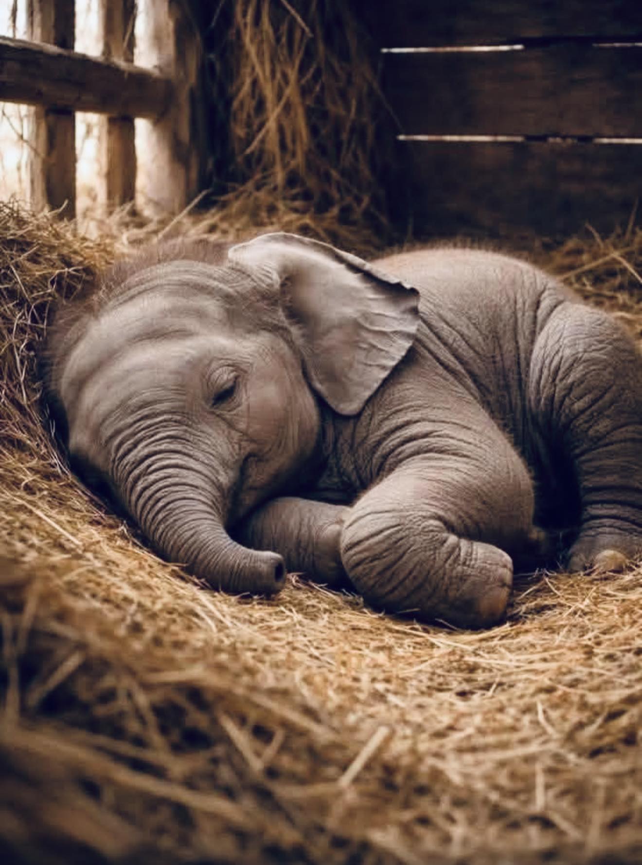 Is the baby elephant tired or sleepy?