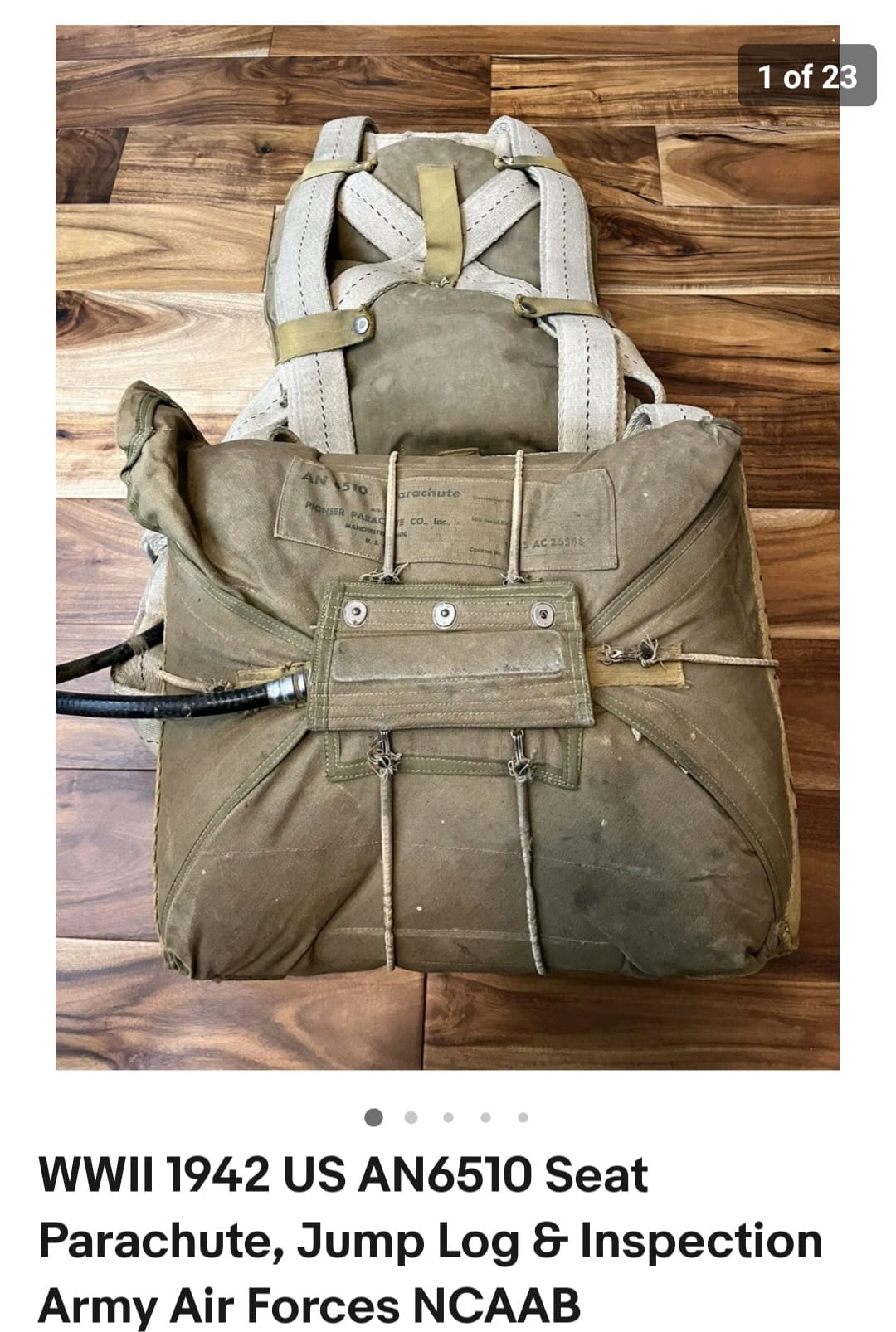 This is an outstanding 1942-dated USAAF WWII seat parachute model