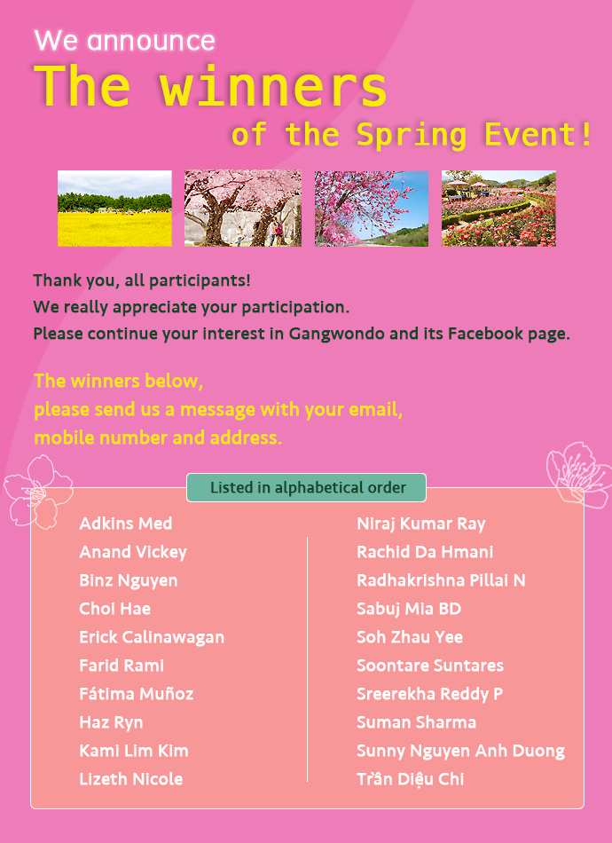 Gangwon State - Here are the list of winners of our Spring... | Facebook