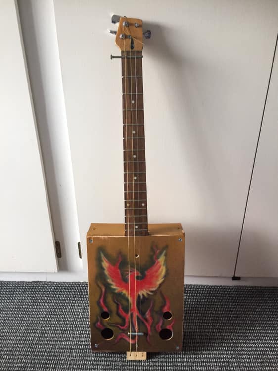 Cecil Whittaker's pizza box turned into an electric guitar