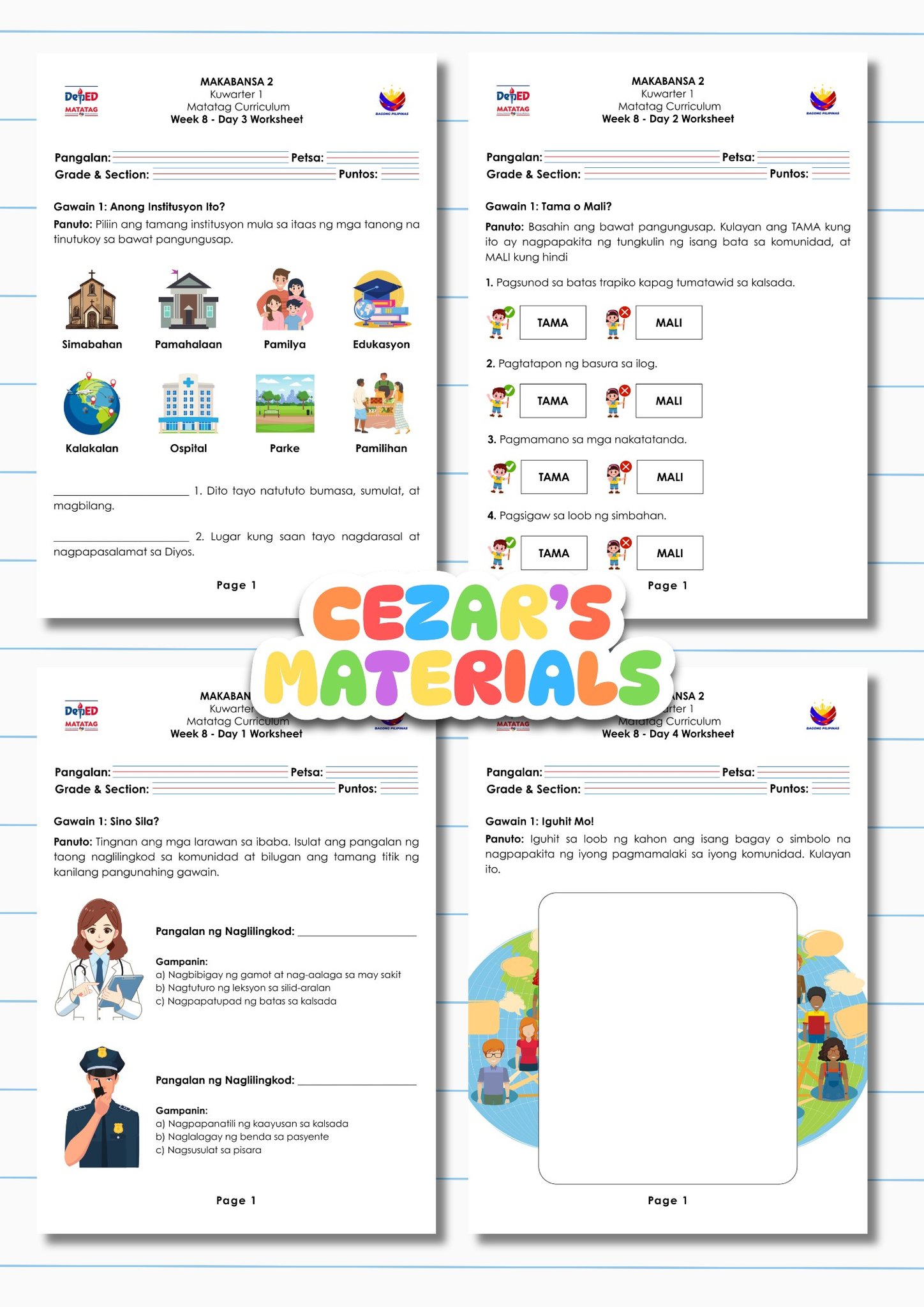 Deped Matatag Grade 2 Complete Files | Quarter 1 - Week 8 Daily ...