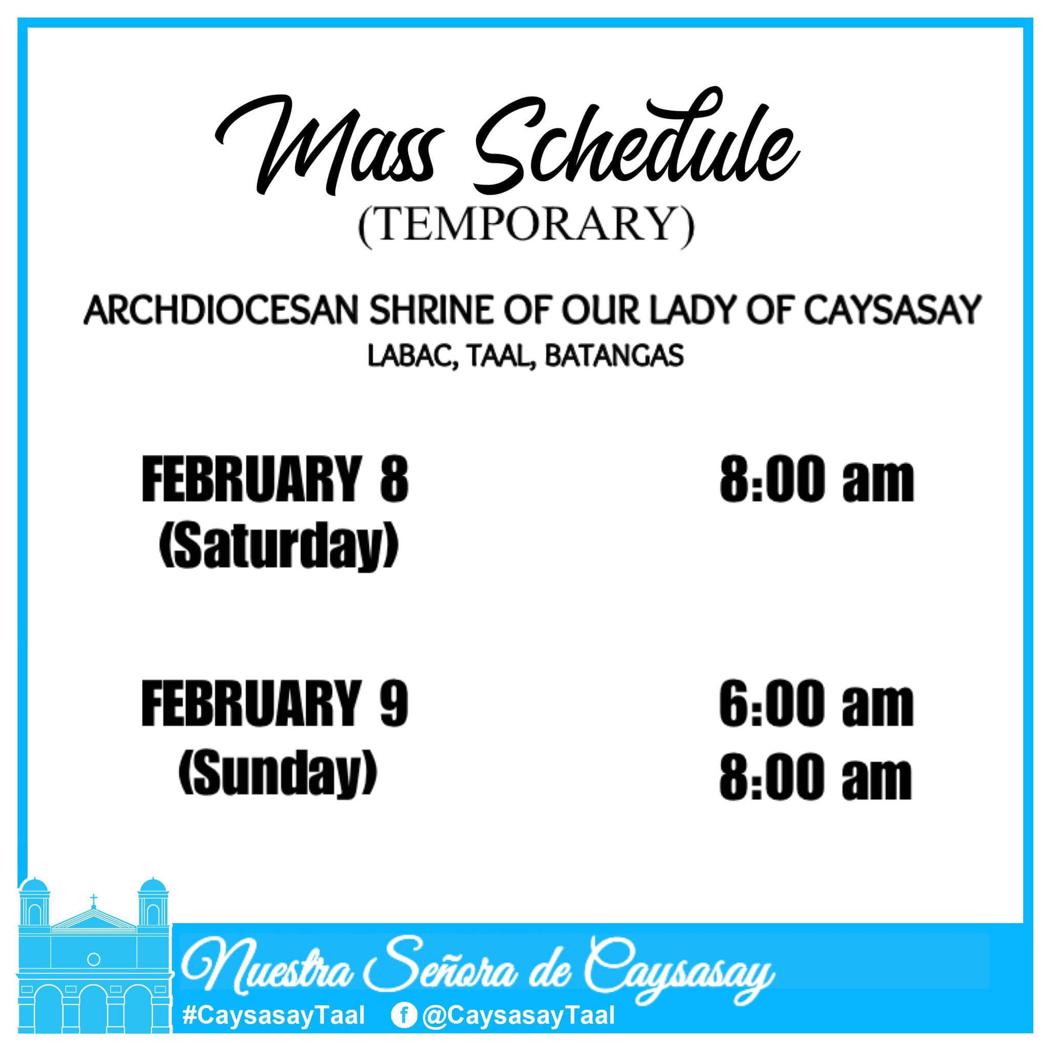 Nuestra Señora de Caysasay - [Let's SHARE!] Narito po ang MASS SCHEDULE ...