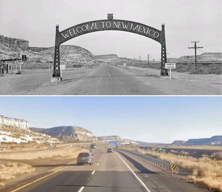 Arizona-New Mexico state line on Highway 66, 1940