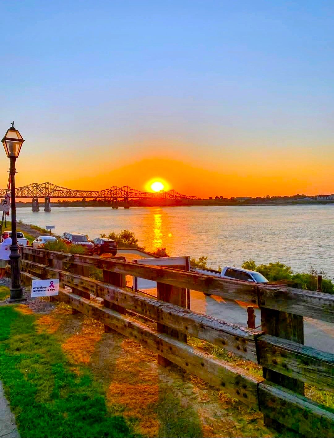 Mississippi River bridge sunset in Natchez, MS