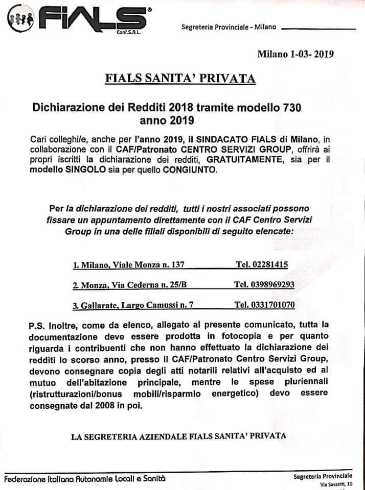 Fials Sanità Privata Dichiarazione Dei Fials Milano