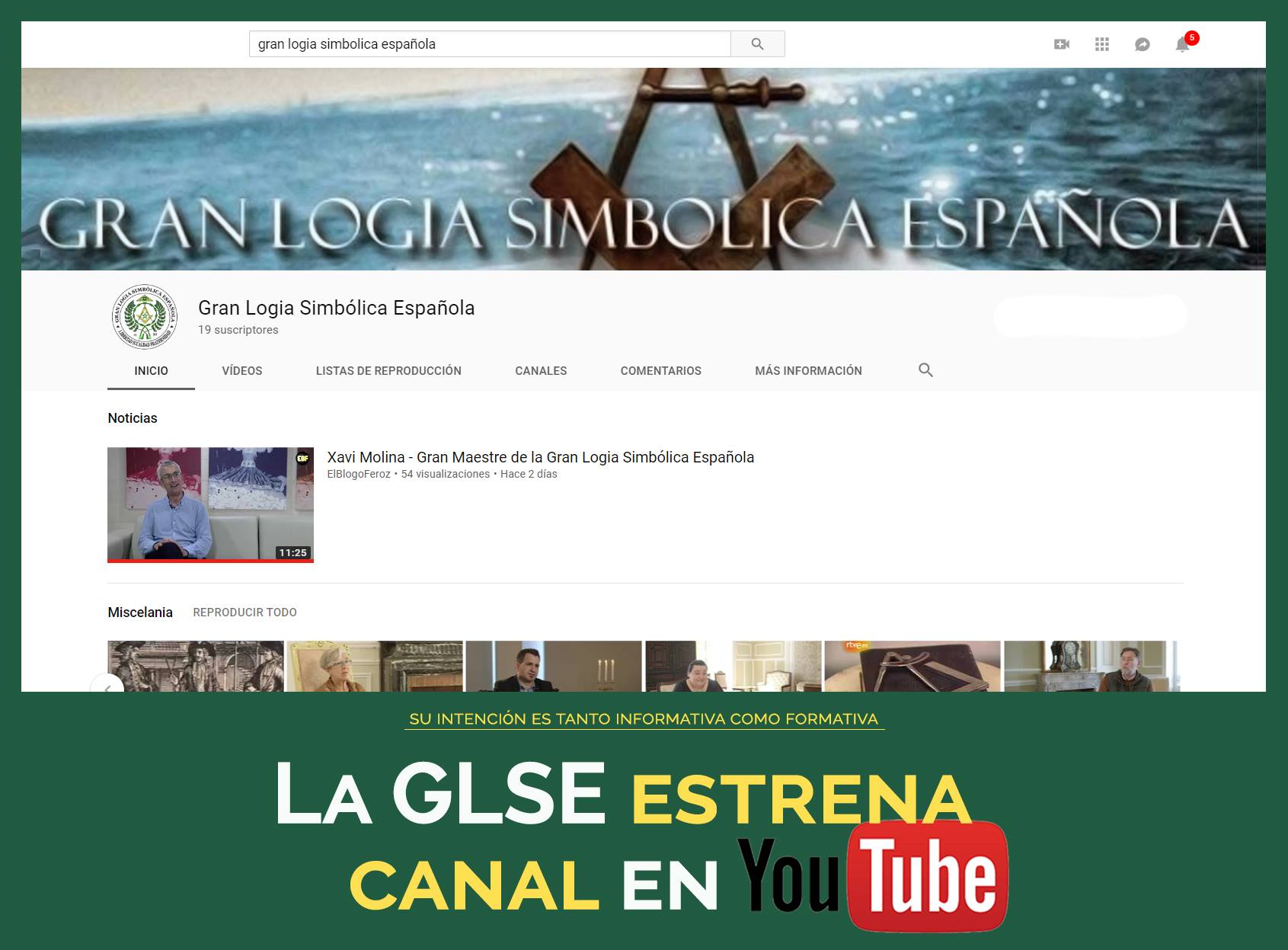 Gran Logia Simbólica Española - LA GLSE ESTRENA CANAL EN YOUTUBE
