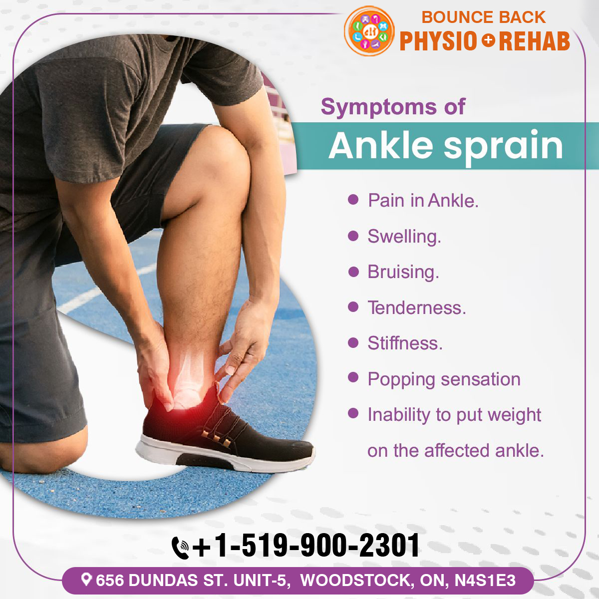 Bounce - Symptoms of Ankle sprain 🔶 Pain in Ankle. 🔶 Swelling. 🔶 ...