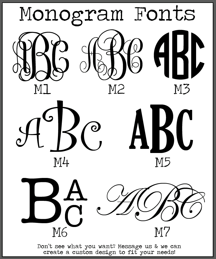 DTG Custom Graphics & Vinyls - These are samples of available monogram ...